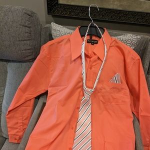 Vangogh Boys' Long Sleeve Button-Down Dress Shirt w/Tie& Hankerchief Size 18